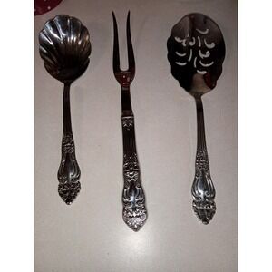 Reed & Barton 3‎ Piece Serving Spoons And Fork Stainless Flatware 9" & 10" Long